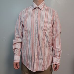 Casual Button Down Shirt in Red and White with Relaxed Fit and Standard Collar